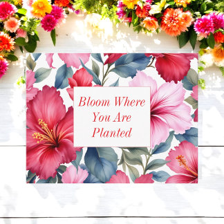 Red Pink Inspirational Quote Floral  ポストカード