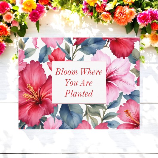 Red Pink Inspirational Quote Floral  ポストカード