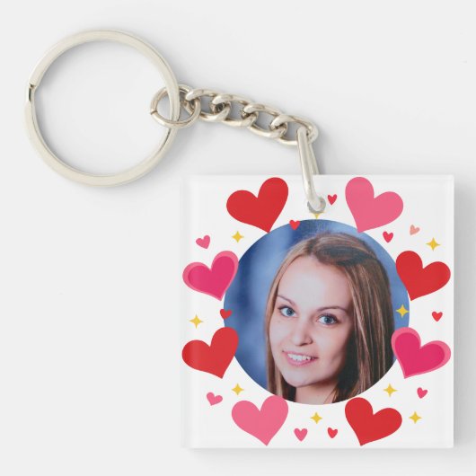 Red Pink Love Hearts Custom Photo Personalized キーホルダー (正面)