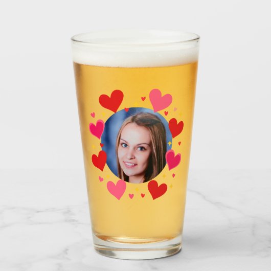 Red Pink Love Hearts Custom Photo Personalized タンブラーグラス (ドリンク正面)