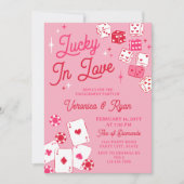 Red Pink Lucky In Love Dice Cards Engagement Party 招待状 (正面)