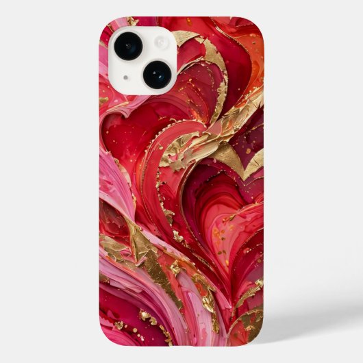 Red & Pink Marble Gold iPhone 14 Case Case-Mate iPhoneケース (裏面)