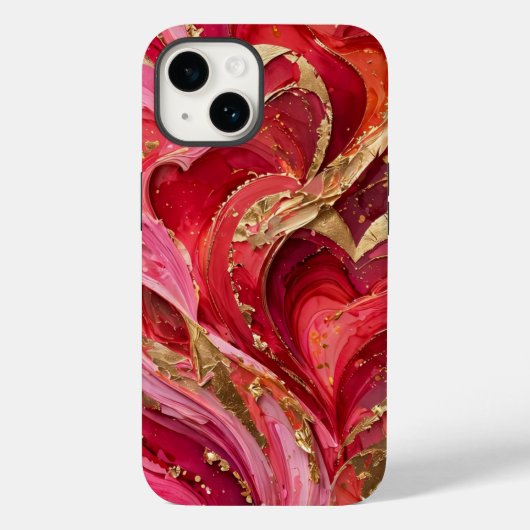 Red & Pink Marble Gold iPhone 14 Case Case-Mate iPhoneケース (裏面)