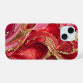 Red & Pink Marble Gold iPhone 15 Case 15ケース (裏面横)