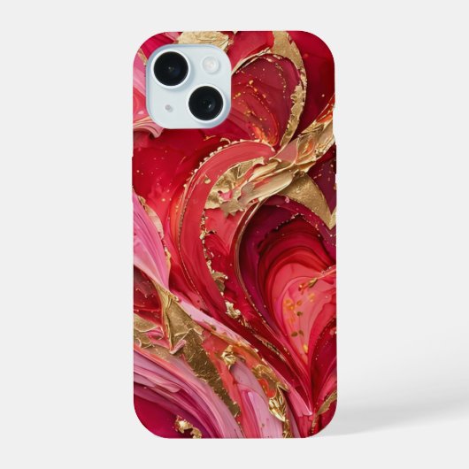 Red & Pink Marble Gold iPhone 15 Case 15ケース (裏面)