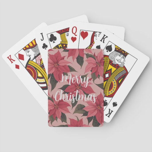 Red Pink Merry Christmas Poinsettias Card Deck トランプ (裏面)