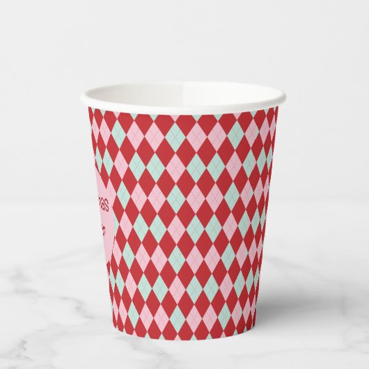 Red Pink & Mint Christmas Argyle 紙コップ (左)