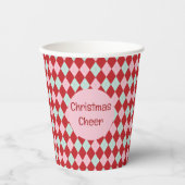 Red Pink & Mint Christmas Argyle 紙コップ (正面)