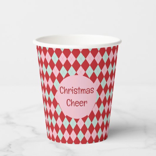 Red Pink & Mint Christmas Argyle 紙コップ (正面)