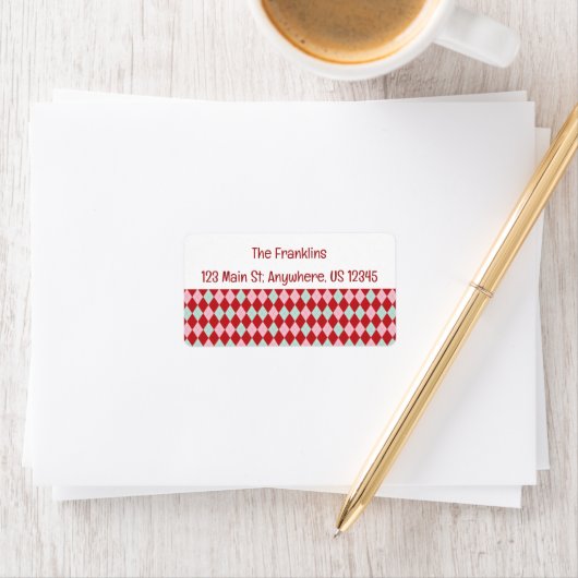 Red Pink & Mint Christmas Argyle Address ラベル (インサイチュ)