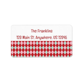 Red Pink & Mint Christmas Argyle Address ラベル