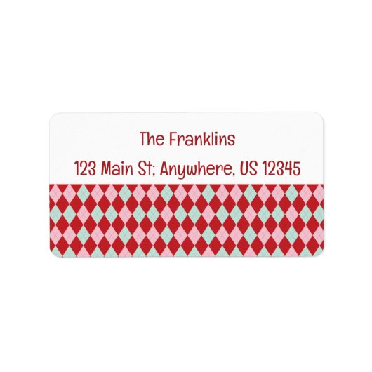 Red Pink & Mint Christmas Argyle Address ラベル (正面)