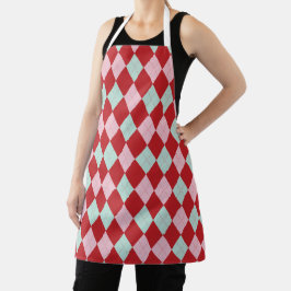 Red, Pink & Mint Christmas Argyle Apron エプロン
