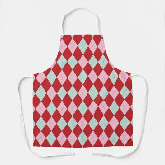 Red, Pink & Mint Christmas Argyle Apron エプロン (正面)
