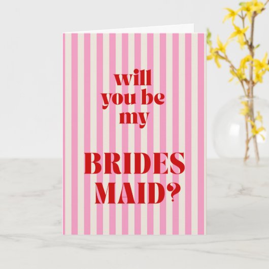 Red + Pink Modern Stripe Bridesmaid Proposal カード (黄色い花)