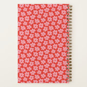 Red Pink Retro Daisy Pattern Personalized Name ノートブック (裏面)