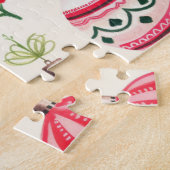 Red Pink Retro Ornaments Christmas ジグソーパズル (側面)