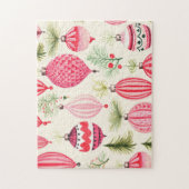 Red Pink Retro Ornaments Christmas ジグソーパズル (縦)