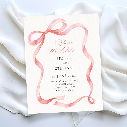 Red pink ribbon bow  セーブザデート