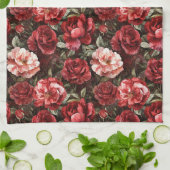 Red Pink Rose Flowers キッチンタオル (折り畳み)