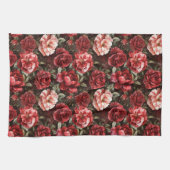 Red Pink Rose Flowers   キッチンタオル (横)