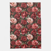 Red Pink Rose Flowers   キッチンタオル (縦)