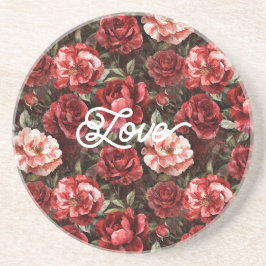 Red Pink Rose Flowers コースター