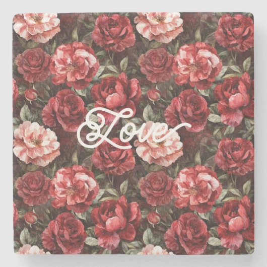 Red Pink Rose Flowers   ストーンコースター (正面)