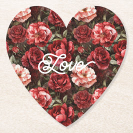 Red Pink Rose Flowers ペーパーコースター