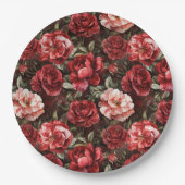 Red Pink Rose Flowers ペーパープレート (正面)