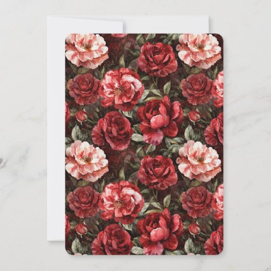 Red Pink Rose Flowers Wedding 招待状 (裏面)