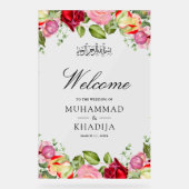 Red Pink Roses Floral Muslim Wedding Welcome アクリルサイン (正面)