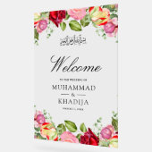 Red Pink Roses Floral Muslim Wedding Welcome アクリルサイン (傾斜)