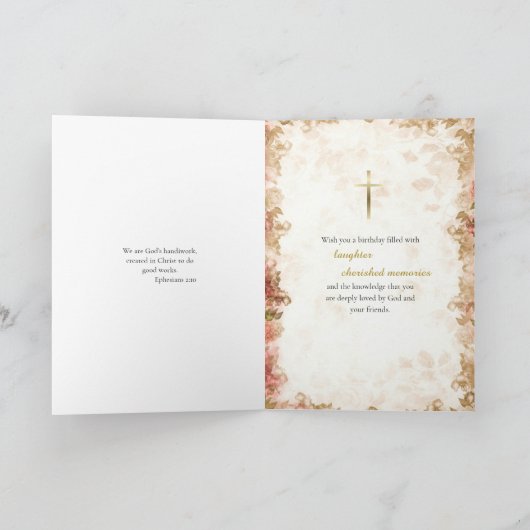 Red Pink Roses Frame Orthodox Christian Birthday   カード (内部)