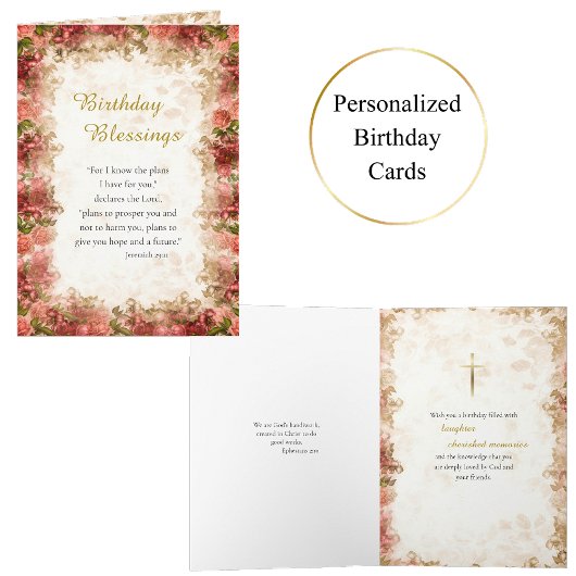 Red Pink Roses Frame Orthodox Christian Birthday   カード