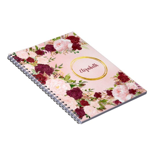 Red & Pink Roses with Golden Circle Personalized ノートブック (右側)