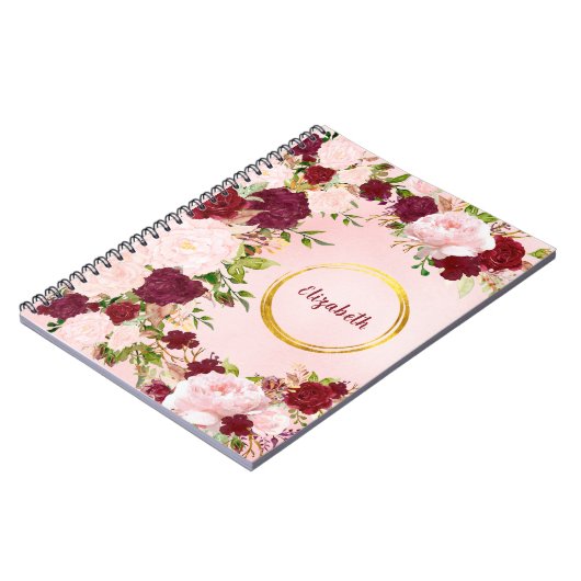 Red & Pink Roses with Golden Circle Personalized ノートブック (左側)