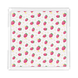 Red Pink Strawberry Pattern Cute Flowers アクリルトレー