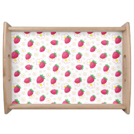 Red Pink Strawberry Pattern Cute Flowers トレー