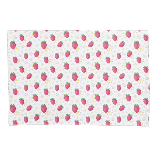 Red Pink Strawberry Pattern Cute Flowers 枕カバー (正面)
