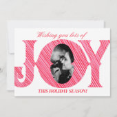 Red & Pink Stripe Holiday JOY Photo Christmas Card 招待状 (正面)