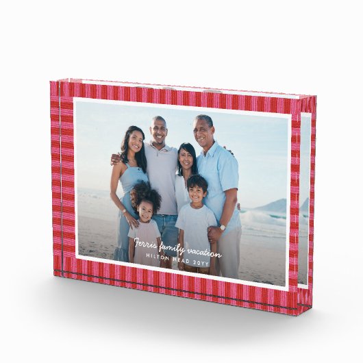 Red pink striped frame custom text  フォトブロック (右)