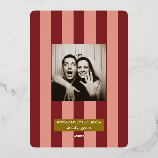 Red Pink Striped Gold Star Wedding  箔招待状 (裏面)