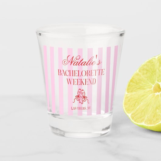 Red Pink Stripes Bachelorette Weekend Party ショットグラス (正面)