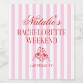 Red Pink Stripes Bachelorette Weekend Party ワインラベル (シングルラベル)