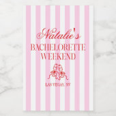Red Pink Stripes Bachelorette Weekend Party ワインラベル (シングルラベル)