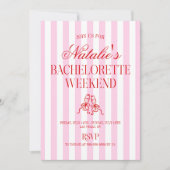 Red Pink Stripes Bachelorette Weekend Party 招待状 (正面)