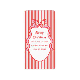 Red Pink Stripes & Bow Frame Christmas  ラベル