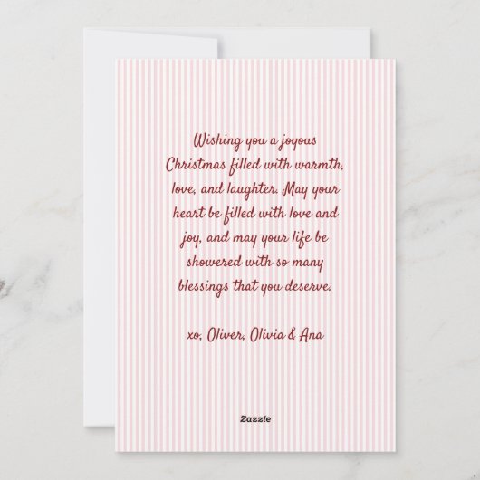 Red Pink Stripes & Bow Frame Christmas Photo シーズンカード (裏面)