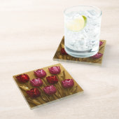 Red Pink Tulips Gold Glass Coaster ガラスコースター (アングル)